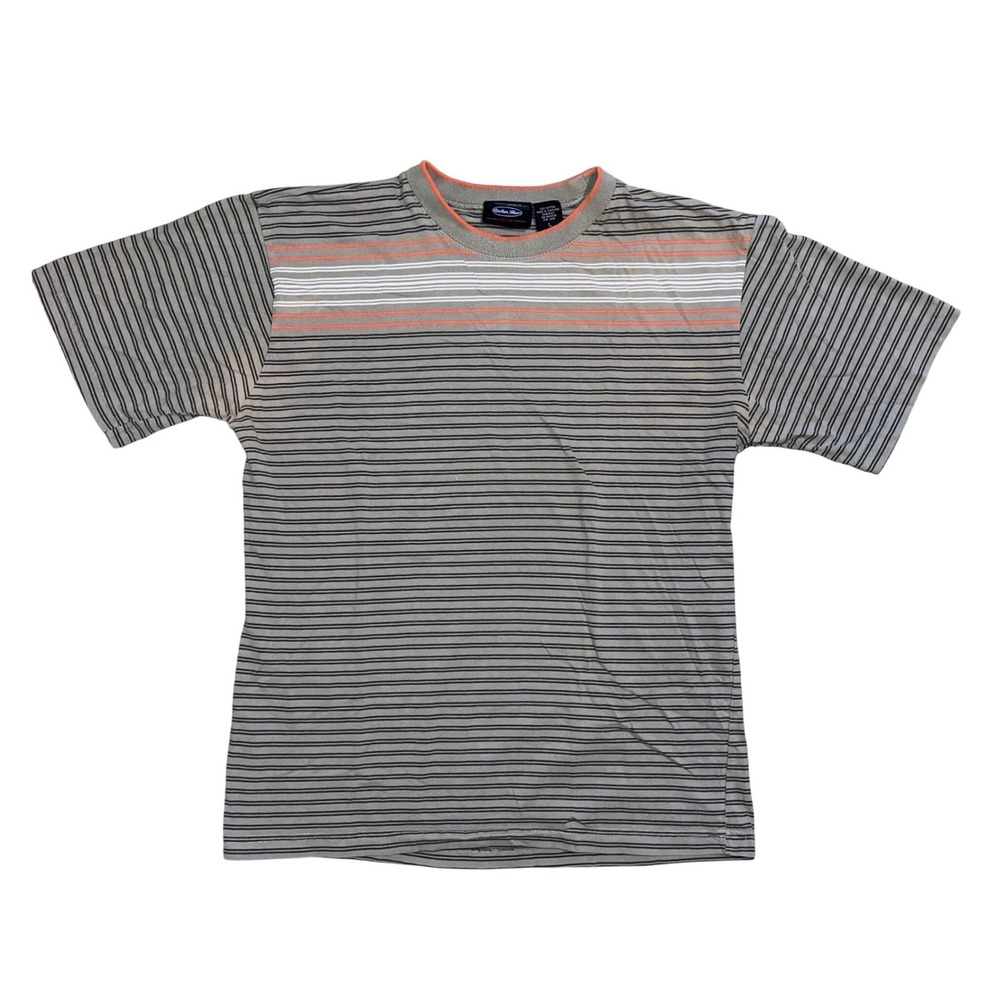 Vintage Anchor Blue Striped T-Shirt Mens Large Gray Orange Y2K Skater Cotton Tee